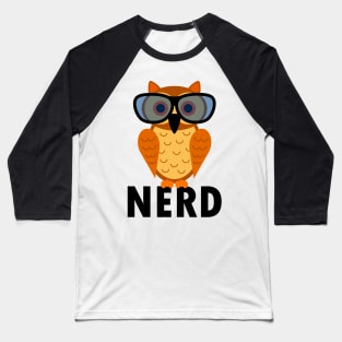 Cute Nerdy Owl with funny Nerd Glasses - Intelligent and Smart Nerd Owl Baseball T-Shirt